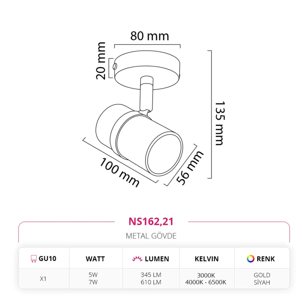 Nevo Sıva Üstü Led Spot Gold Siyah Ns162 — 3. görsel