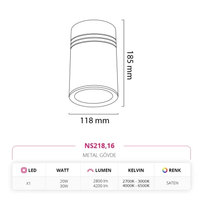 Nevo Sıva Üstü Led Spot Saten Ns218 — 2. görsel