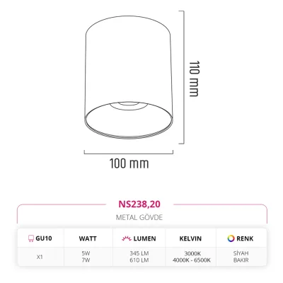 Nevo Sıva Üstü Led Spot Siyah Bakır Ns238 — 3. görsel