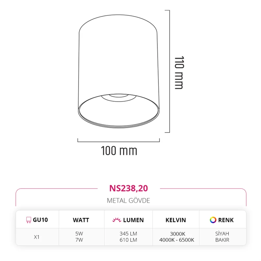 Nevo Sıva Üstü Led Spot Siyah Bakır Ns238 — 3. görsel