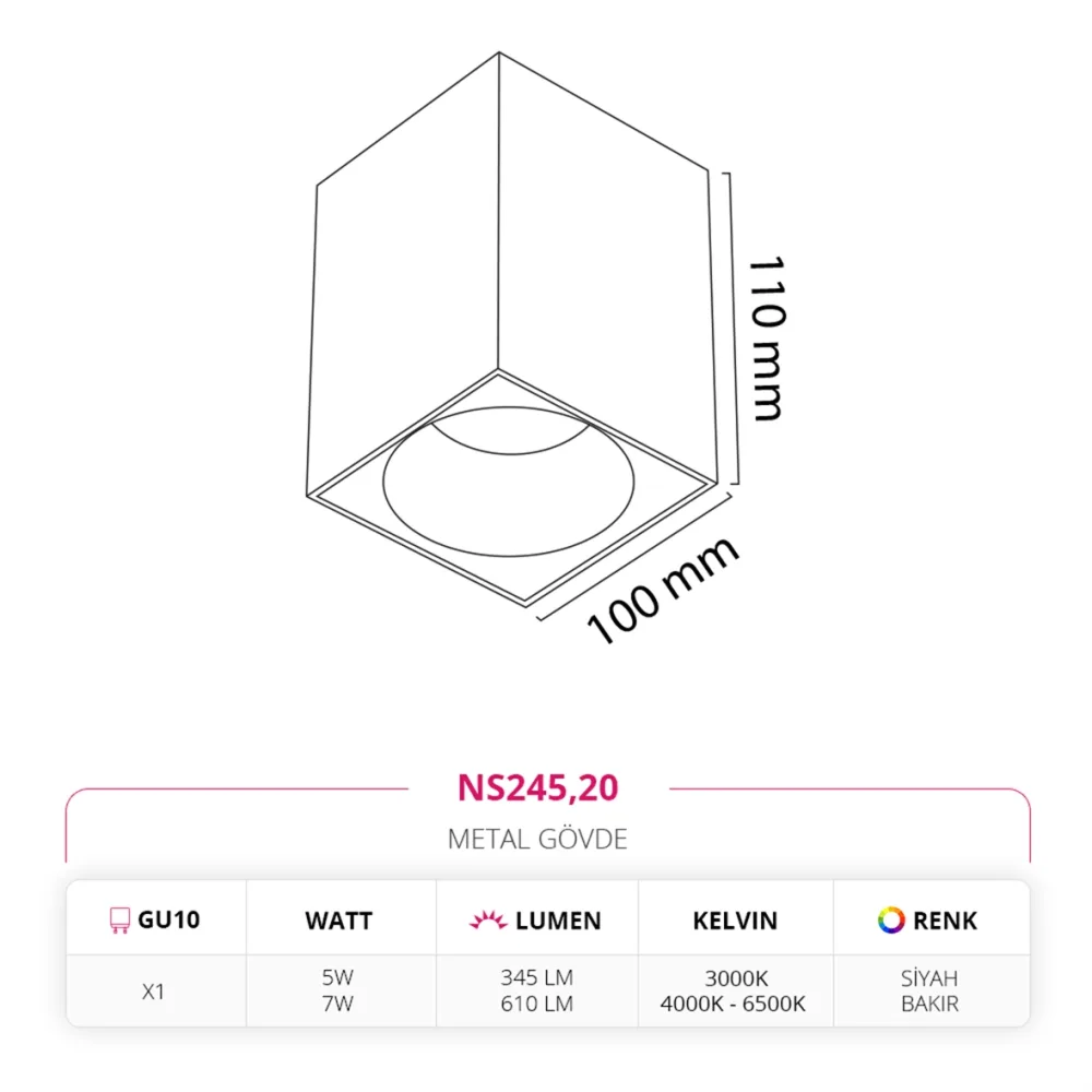 Nevo Sıva Üstü Led Spot Siyah Bakır Ns245 — 2. görsel