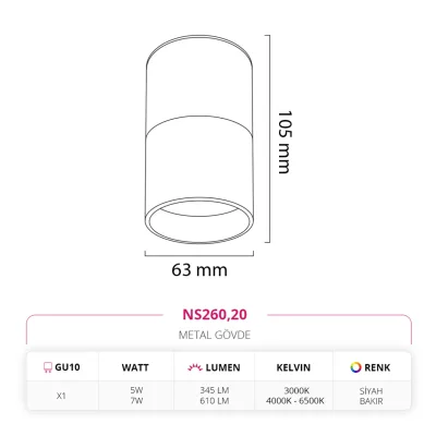 Nevo Sıva Üstü Led Spot Siyah Bakır Ns260 — 2. görsel