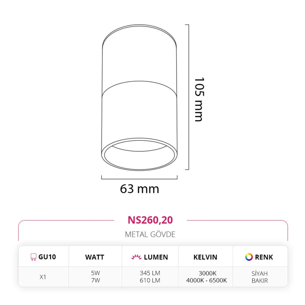 Nevo Sıva Üstü Led Spot Siyah Bakır Ns260 — 2. görsel