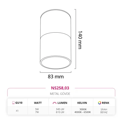 Nevo Sıva Üstü Led Spot Siyah Beyaz Ns258 — 2. görsel