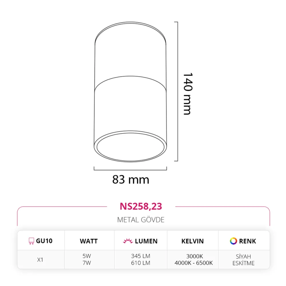 Nevo Sıva Üstü Led Spot Siyah Eskitme Ns258 — 2. görsel