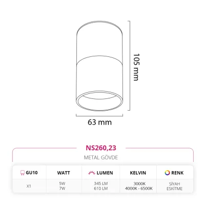 Nevo Sıva Üstü Led Spot Siyah Eskitme Ns260 — 2. görsel