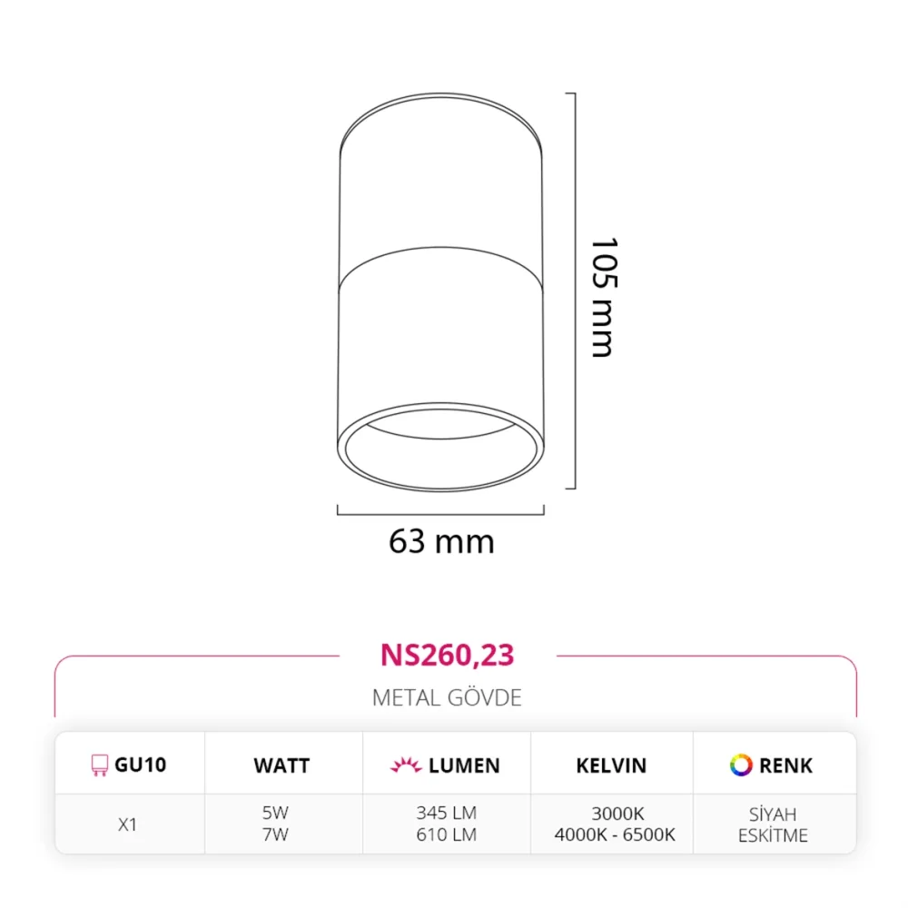 Nevo Sıva Üstü Led Spot Siyah Eskitme Ns260 — 2. görsel