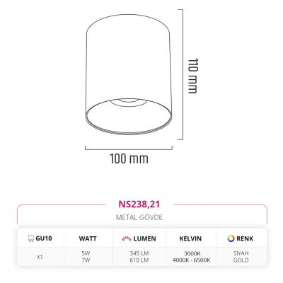 Nevo Sıva Üstü Led Spot Siyah Gold Ns238 — 3. görsel