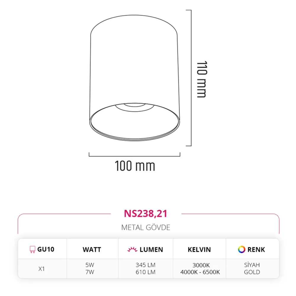 Nevo Sıva Üstü Led Spot Siyah Gold Ns238 — 3. görsel