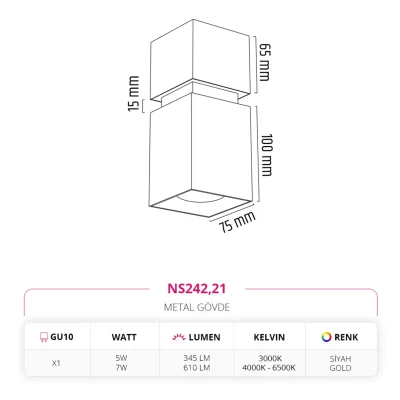 Nevo Sıva Üstü Led Spot Siyah Gold Ns242 — 3. görsel