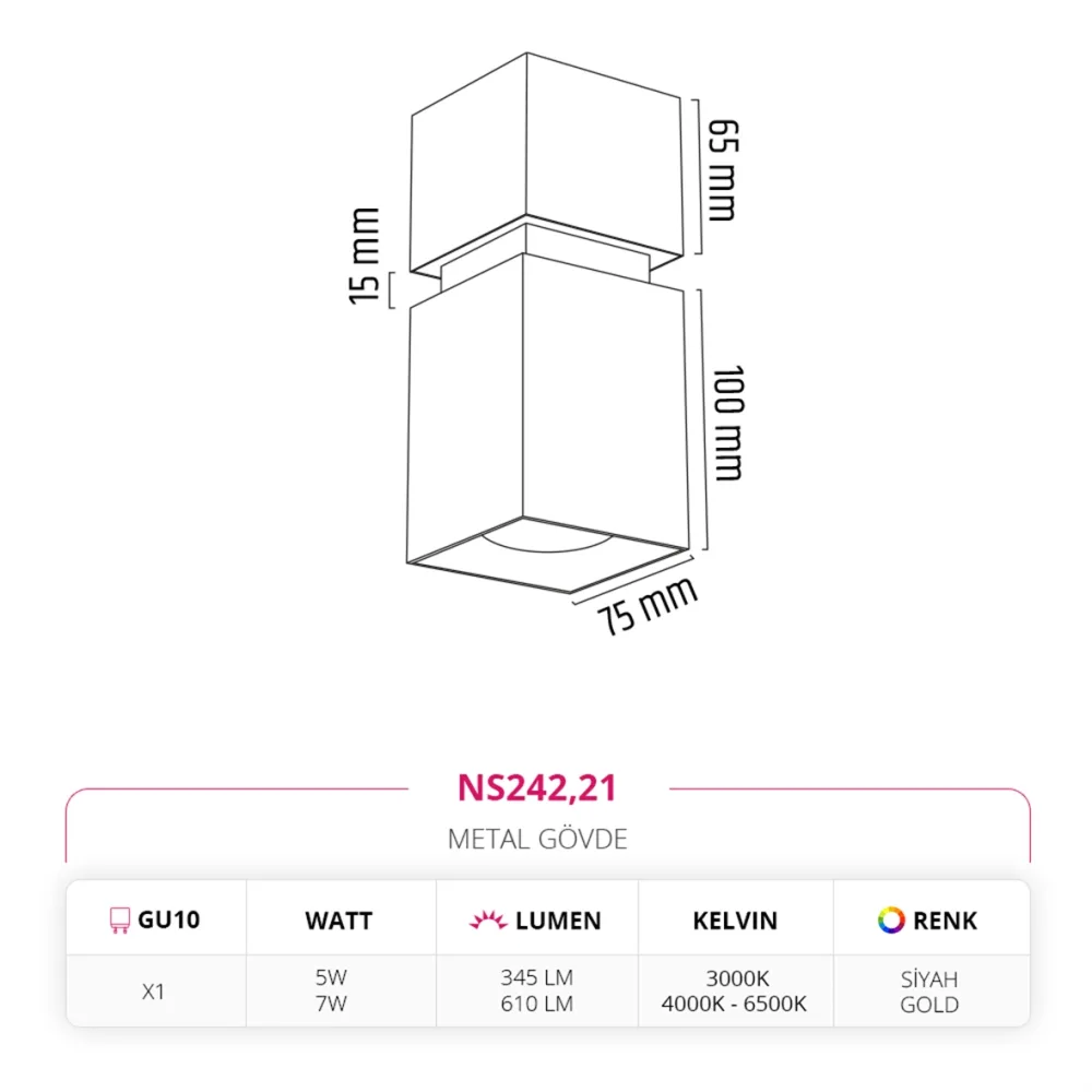 Nevo Sıva Üstü Led Spot Siyah Gold Ns242 — 3. görsel