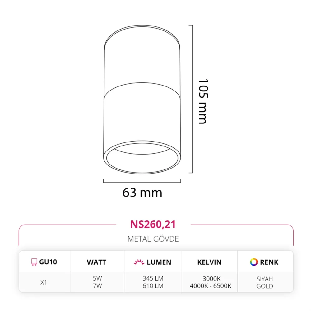 Nevo Sıva Üstü Led Spot Siyah Gold Ns260 — 2. görsel