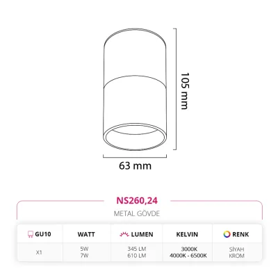Nevo Sıva Üstü Led Spot Siyah Krom Ns260 — 2. görsel