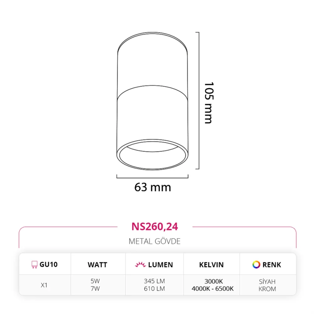 Nevo Sıva Üstü Led Spot Siyah Krom Ns260 — 2. görsel