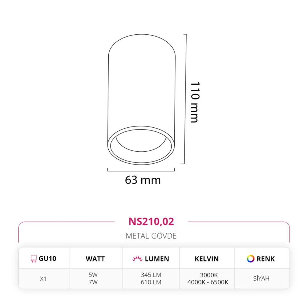 Nevo Sıva Üstü Led Spot Siyah Ns210 — 2. görsel