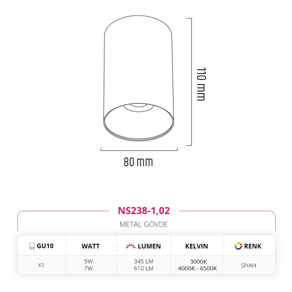 Nevo Sıva Üstü Led Spot Siyah Ns238-1 — 4. görsel