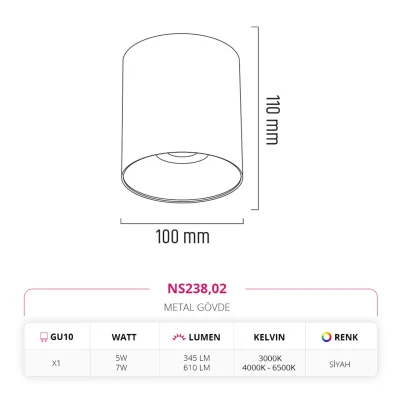 Nevo Sıva Üstü Led Spot Siyah Ns238 — 3. görsel