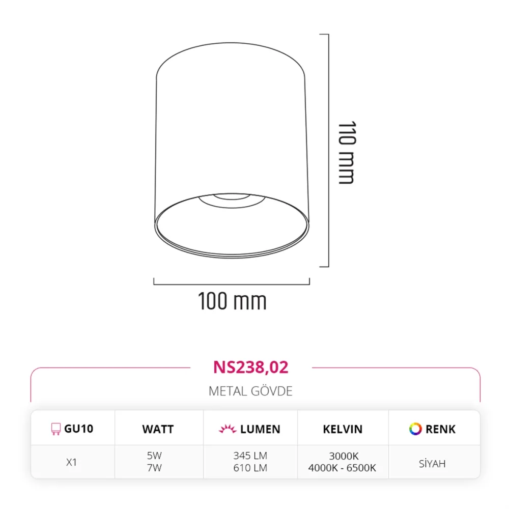 Nevo Sıva Üstü Led Spot Siyah Ns238 — 3. görsel
