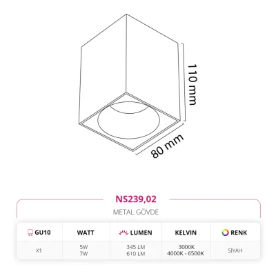 Nevo Sıva Üstü Led Spot Siyah Ns239 — 2. görsel