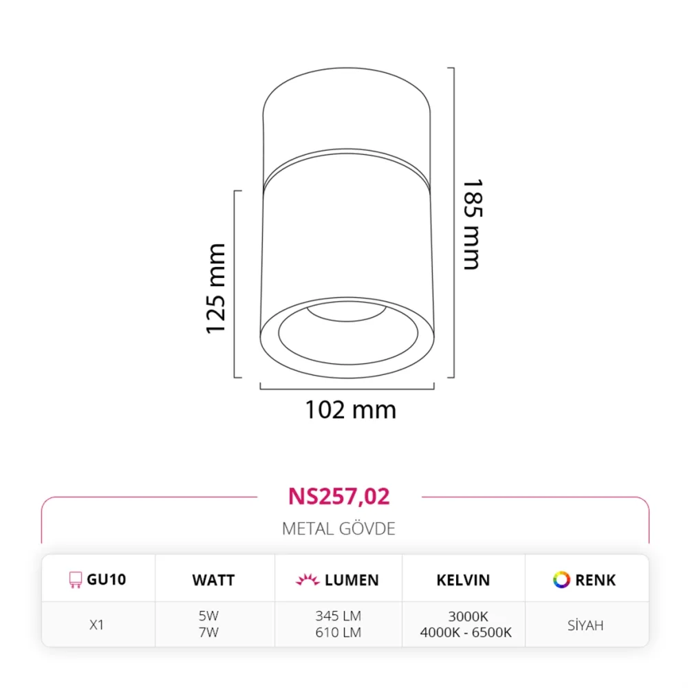 Nevo Sıva Üstü Led Spot Siyah Ns257 — 2. görsel