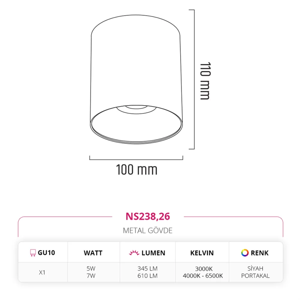 Nevo Sıva Üstü Led Spot Siyah Portakal Ns238 — 3. görsel