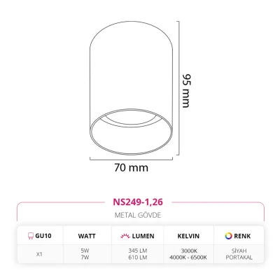 Nevo Sıva Üstü Led Spot Siyah Portakal Ns249-1 — 2. görsel