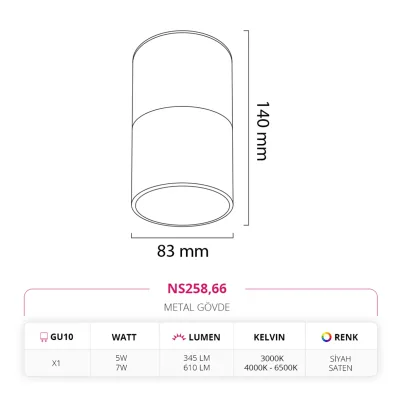 Nevo Sıva Üstü Led Spot Siyah Saten Ns258 — 2. görsel