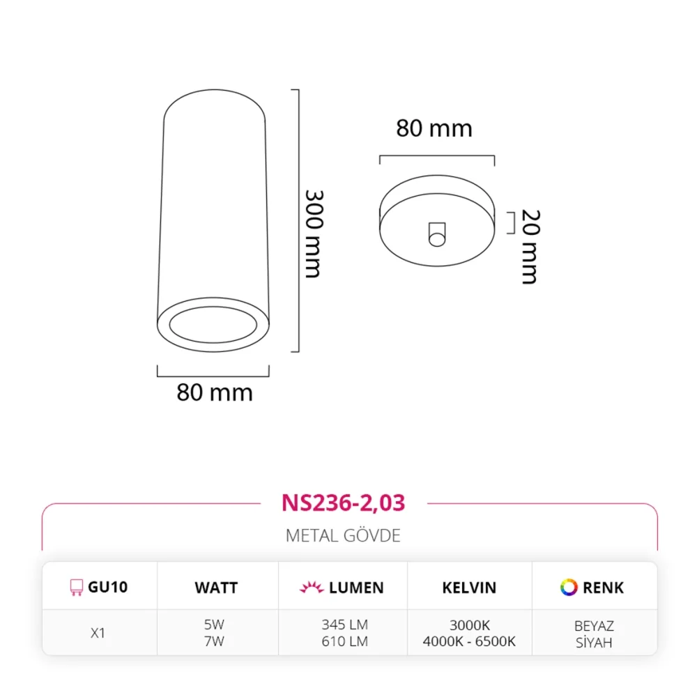 Nevo Tekli Led Sarkıt Beyaz Siyah Ns236-2 — 3. görsel