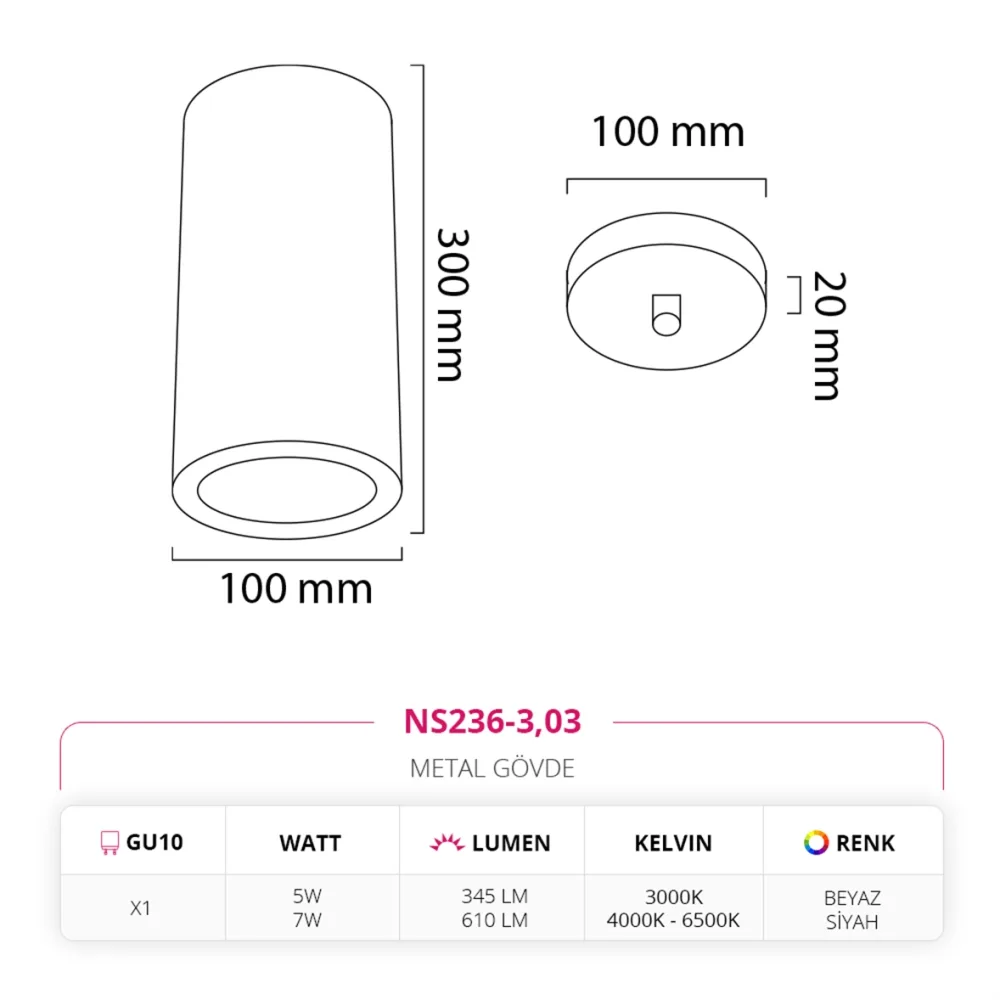 Nevo Tekli Led Sarkıt Beyaz Siyah Ns236-3 — 3. görsel