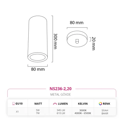 Nevo Tekli Led Sarkıt Siyah Bakır Ns236-2 — 3. görsel